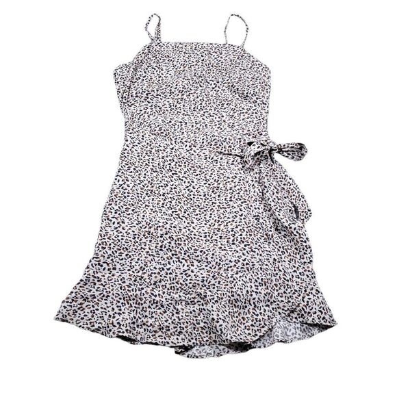 Abercrombie Leopard Animal Print Faux Wrap Mini Dress Size Small Brown Cheetah - Picture 1 of 8